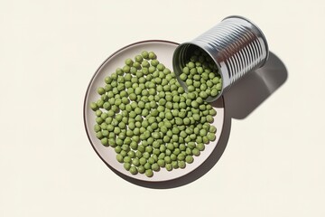 Wall Mural - green canned peas in a plate, isolated on a white background