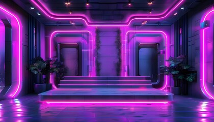 Canvas Print - Vibrant Purple Neon Futuristic Stage Design