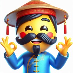 3D Happy one mustachioed emoji Chinese style theme , white background