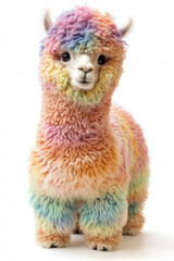 Wall Mural - Colorful funny alpaca with rainbow fur