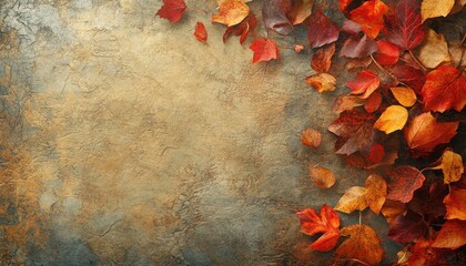 Wall Mural - Vibrant Autumn Leaves on Textured Stone Background