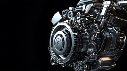 Wall Mural - Chrome Car Engine Close Up  Mechanical Parts  Automotive Technology  Detailed View