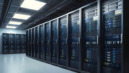 Canvas Print - High-tech server room filled with advanced computers and networking equipment