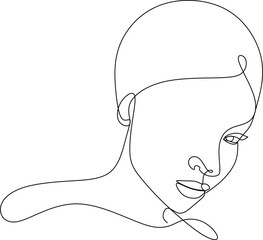 Wall Mural - Linear portrait of a beautiful girl.  Minimal portrait. One continuous line. Beauty and glamour concept. Hand drawn vector illustration.