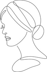 Wall Mural - Linear portrait of a beautiful girl.  Minimal portrait. One continuous line. Beauty and glamour concept. Hand drawn vector illustration.