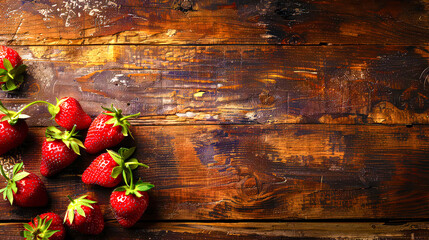 Wall Mural - Strawberries on an old wooden surface close-up