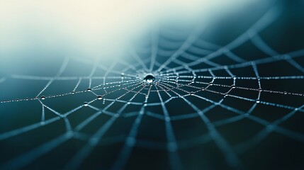 macro close-up of a spider web with dew drops