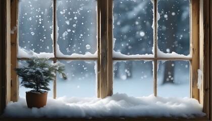 Wall Mural - serene snowy landscape viewed through a frosted windowpane