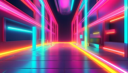 Dynamic Neon Retro Action in Abstract Anime World