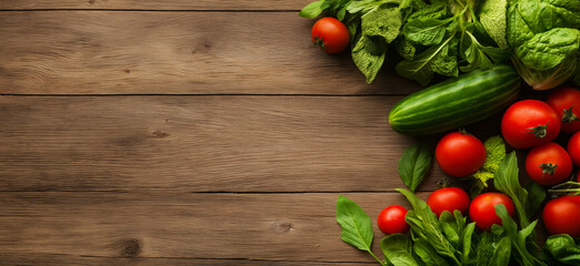 Healthy food concept. Frame of fresh vegetables on rustic wooden background with copy space