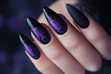 Purple and black Halloween nails design idea