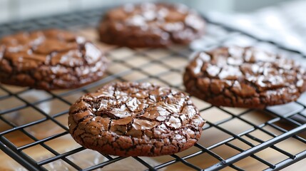 On the cooling rack a lovely baked brownie cookie