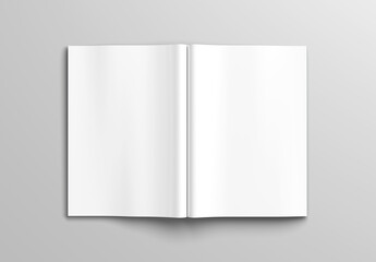 Wall Mural - open magazine mockup isolated on white background. brochure template on blank. 3d rendering