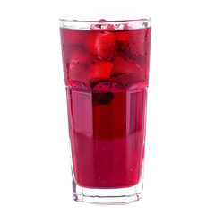 Refreshing red beverage or hibiscus ice tea served isolated on white transparent background.