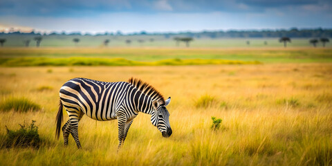 Zebra grazing in the savannah , wildlife, stripes, Africa, safari, nature, grassland, black and white, mammal, animal