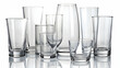 © suwatthana - Set of clear glassware on a white background, glass,kitchen, collection, shiny, reflection, delicate, drink, tableware, empty