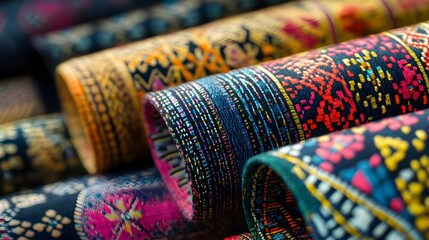 Detailed Southern Thai Sin fabric pattern, colorful traditional textiles, geometric and cultural motifs, hype real, high quality, sharp images, graphic illustration