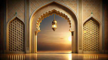 Ramadan Kareem background featuring a mosque arch , Islamic, Ramadan, Muslim, Celebration, Religion, Ramadan Kareem