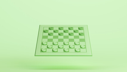 Canvas Print - Checkers board counters strategy game set success green monochrome soft tones pale mint green background 3d illustration render digital rendering	
