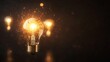 © NEW - A glowing incandescent light bulb shining bright, illuminating the dark with its warm sparks and creating a cozy atmosphere.