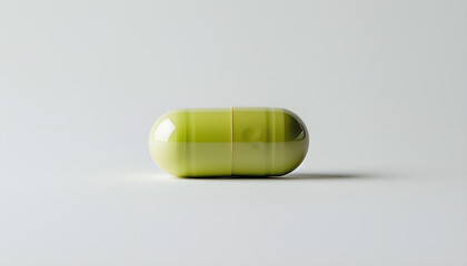 Wall Mural - One light green pill on white background. Medicinal treatment