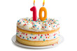 © Oksana - Cake with a number 10 birthday candle, isolated on a plain white background.