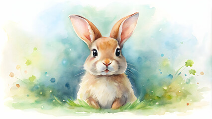 Watercolor painting of a cute rabbit , , graphic design, watercolor, painting, bunny, adorable, fluffy, furry, animal, wildlife