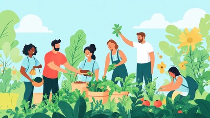 Wall Mural - Vibrant Community Garden: Cultivating Connections, Nourishing the Land