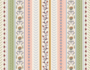 Wall Mural - Trendy stylish Vertical Striped  floral pattern with paisley and indian flower motifs. damask modern style pattern