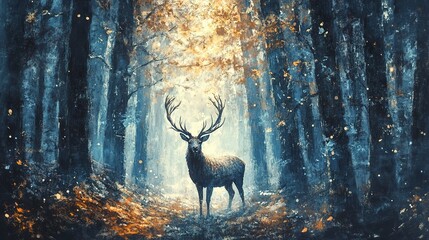 Poster - Majestic Stag in a Mystical Forest 