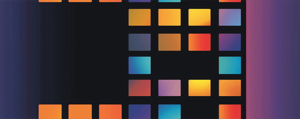 Colorful geometric pattern with gradient squares on a dark background.