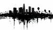 © Siasart Stock - A black and white silhouette of the Los Angeles skyline with palm trees and a splatter paint effect at the bottom.