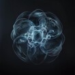 © Oskar Reschke - single hydrogen atom, digitally rendered with a minimalist approach. The atom is depicted as a translucent sphere, emitting a soft blue glow against a dark background, symbolizing its presence