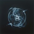 © Oskar Reschke - single hydrogen atom, digitally rendered with a minimalist approach. The atom is depicted as a translucent sphere, emitting a soft blue glow against a dark background, symbolizing its presence