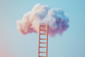 A surreal scene with a solitary pink chair placed between two pastel-colored trees, floating amidst fluffy clouds.. Beautiful simple AI generated image