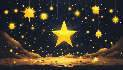 Wall Mural - Elegant Banner Design Featuring Dark Stars with Blur Texture in a Striking Yellow Color Palette