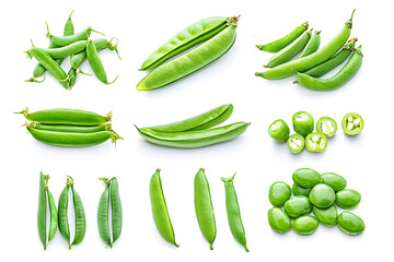 Wall Mural - Green beans set isolated on white background