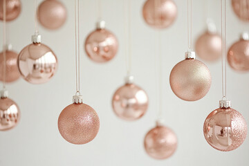 Wall Mural - set of rose gold christmas balls on clean background 