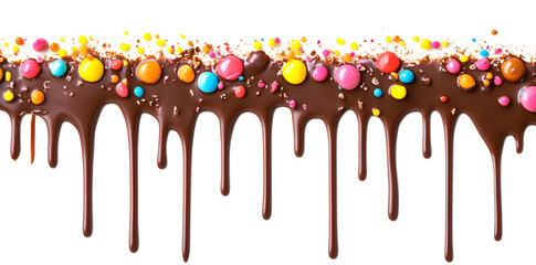 Wall Mural - Melting colorful chocolate, dripping down, set against a white background