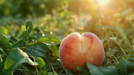 Wall Mural - Peach peeled gently laid up on a meadow