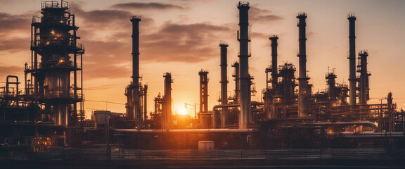 Industrial sunset at oil refinery