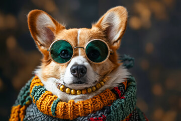 Poster - A dog wearing sunglasses and a sweater