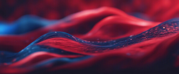 Red and blue wave abstract background with bokeh effect merging together