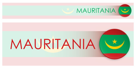 Wall Mural - Mauritania flag horizontal web banner in modern neomorphism style. Webpage Mauritania country header button for mobile application or internet site. Vector