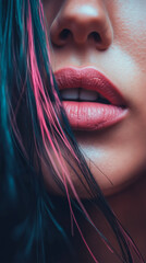 Poster - A close up of a woman's face with blue and pink hair