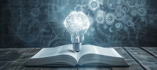 Knowledge Concept And Ideas With Books Based On Technology And Innovation With Glowing Light Bulb