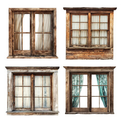 Canvas Print - Set of old wooden windows, cut out