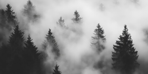 Wall Mural - dense fog rolling through a forest 