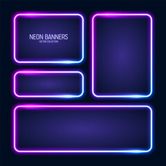 Wall Mural - glowing neon banners, illuminated colorful square frames. shiny vibrant border, glow effect. blue vi