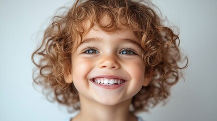 little one's radiant smile: a close-up portrait of a charming child with curly red hair, their brigh